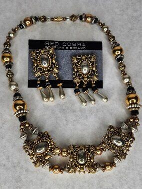 Red Cobra by Frank Giordano Cocktail Cluster Earrings & Necklace Set